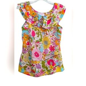 Liberty Pink and Orange Floral 🌸 Blouse Sleeveless Ruffle